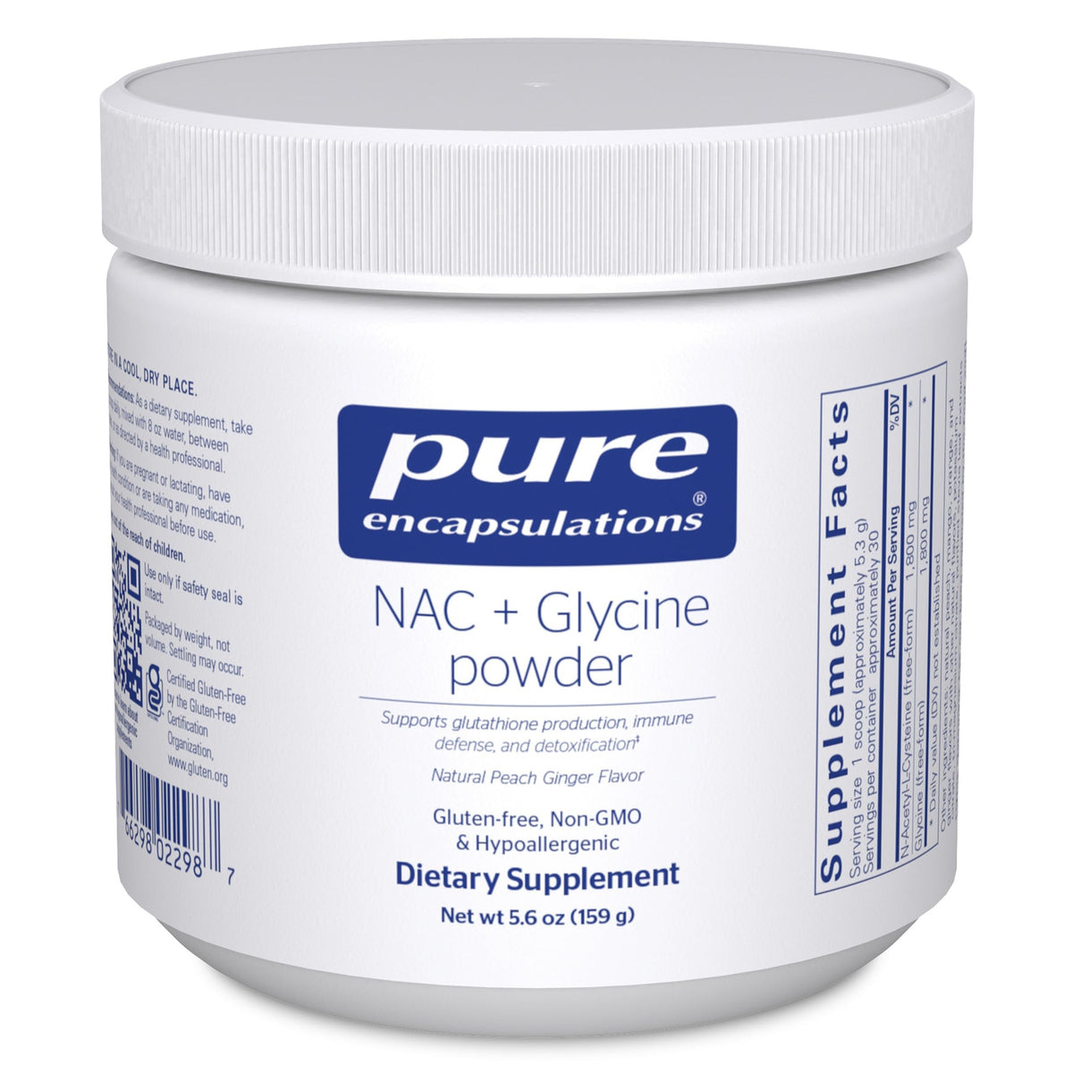 Label of Pure Encapsulations NAC plus glycine powder