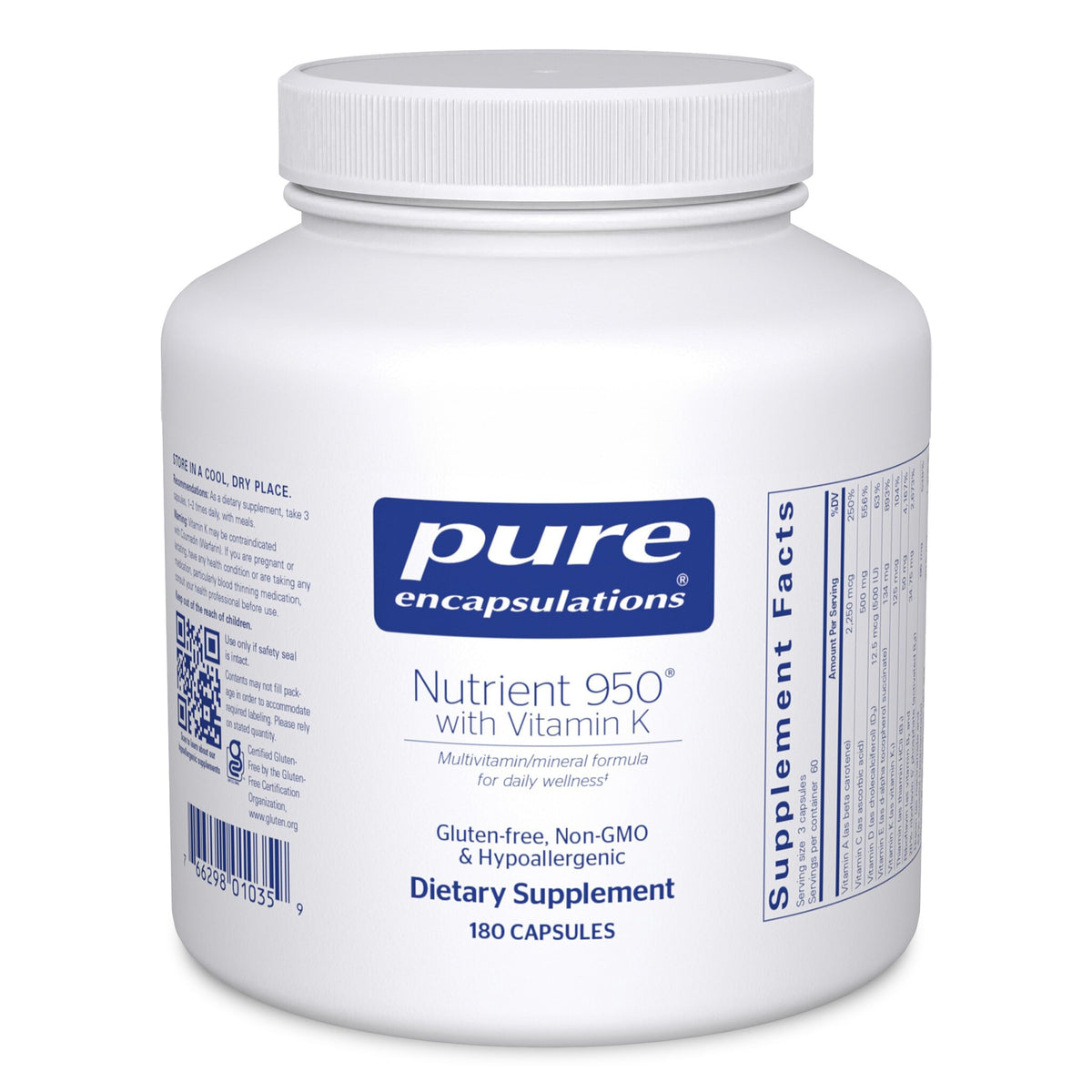 Bottle of Pure Encapsulations Nutrient 950 with Vitamin K 180's