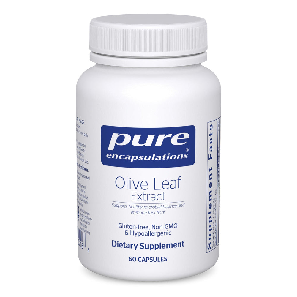 Pure Encapsulations Olive Leaf Extract bottle on white background suggesting immune support potential