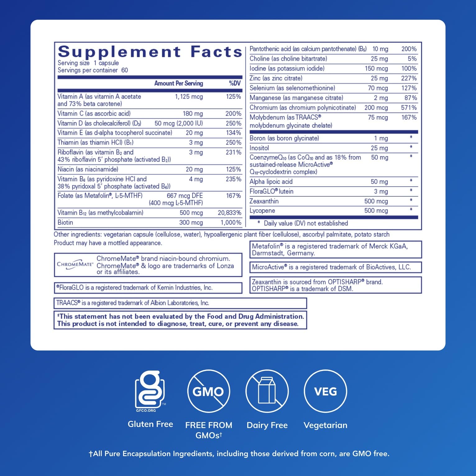 Close-up of Pure Encapsulations O.N.E. Multivitamin bottle