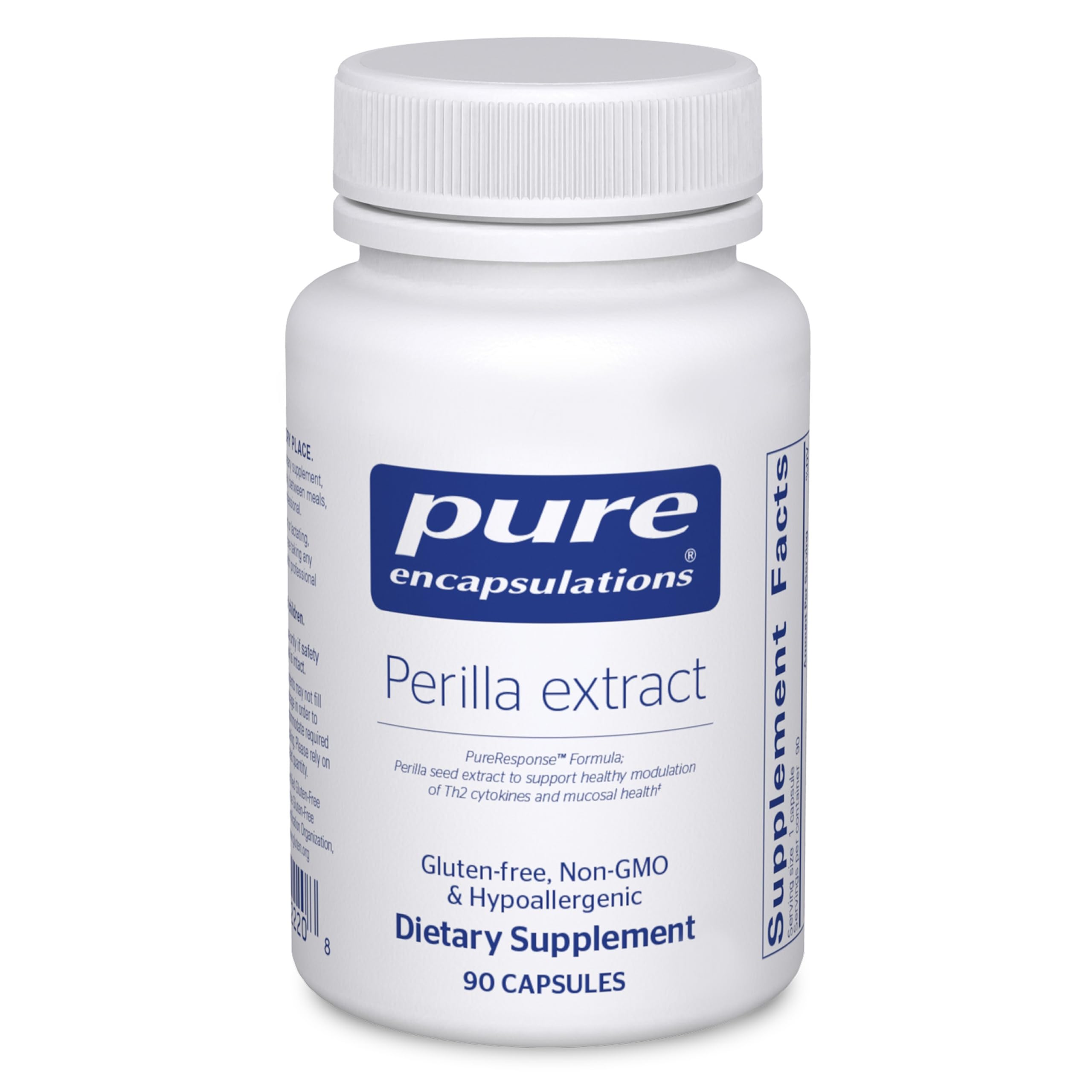 Pure Encapsulations Perilla Extract bottle highlights premium, allergy-friendly supplement.