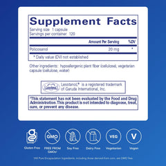 Close-up of Policosanol 20 mg label