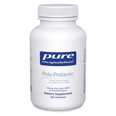 Front view of Pure Encapsulations Poly-Prebiotic bottle showing 120 capsules