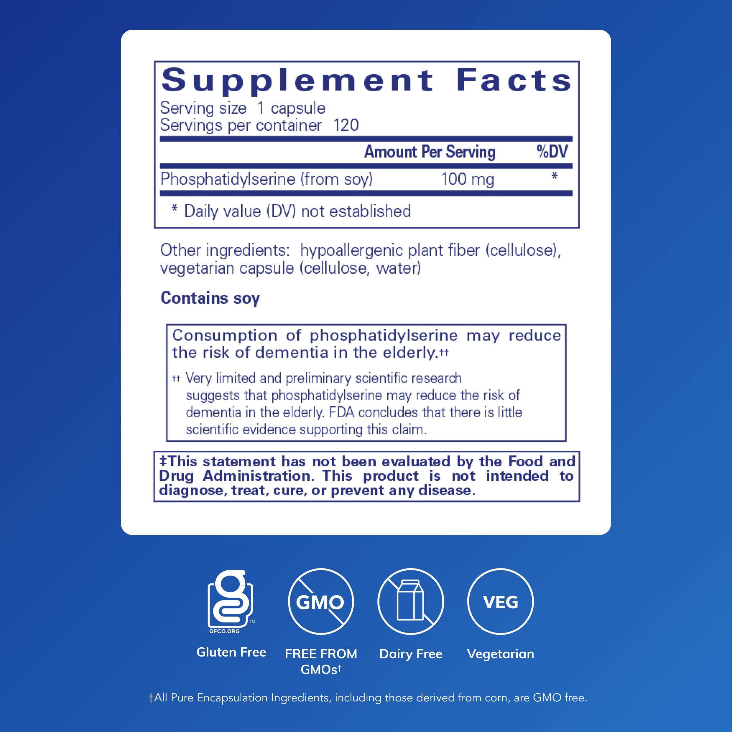 Pure Encapsulations PS100 back label showing supplement facts