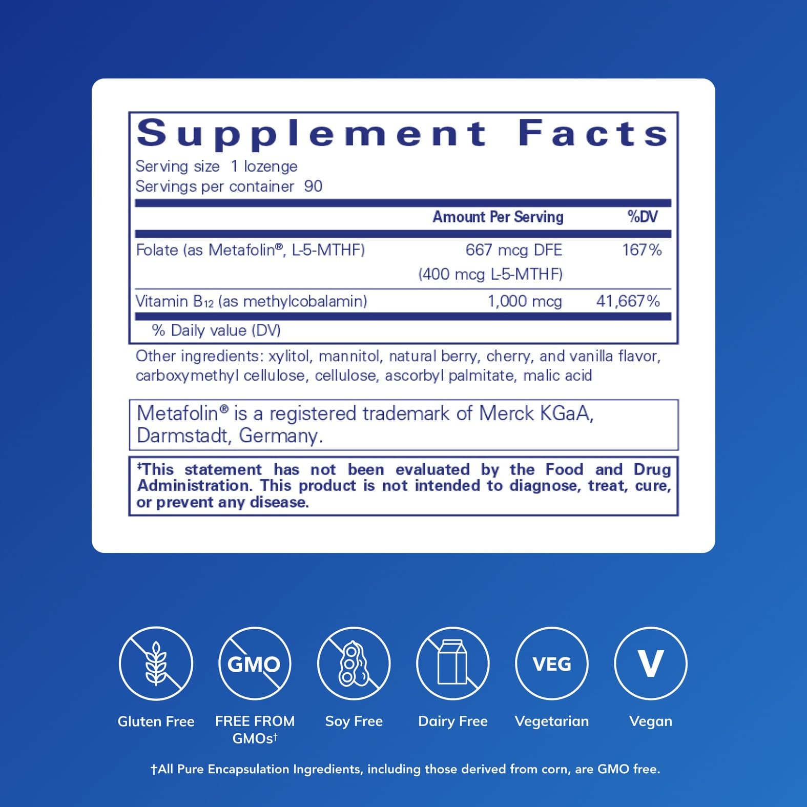Close-up of methylcobalamin B12 and L-5-MTHF on label