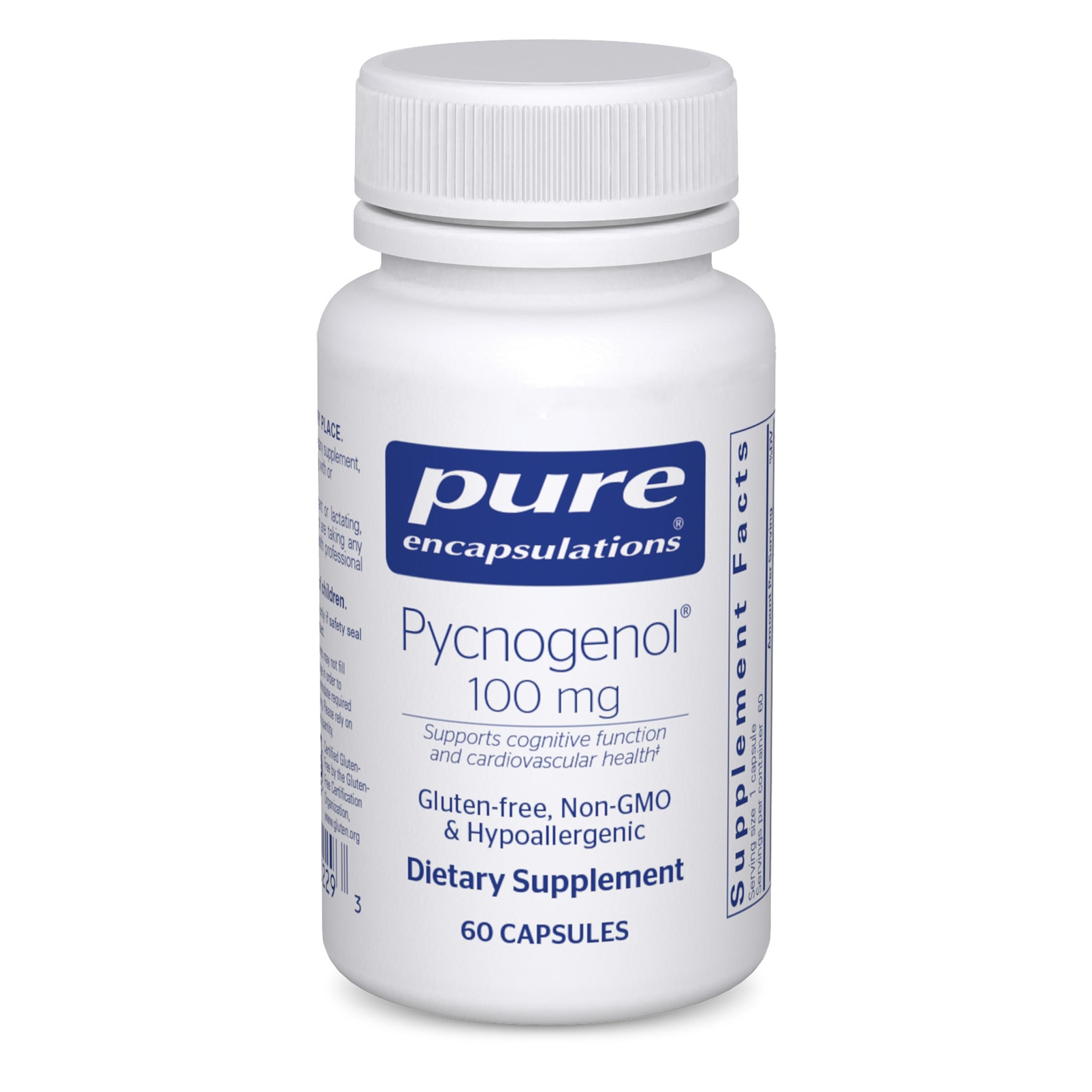 Pure Encapsulations Pycnogenol 100 mg bottle offers convenient antioxidant support.