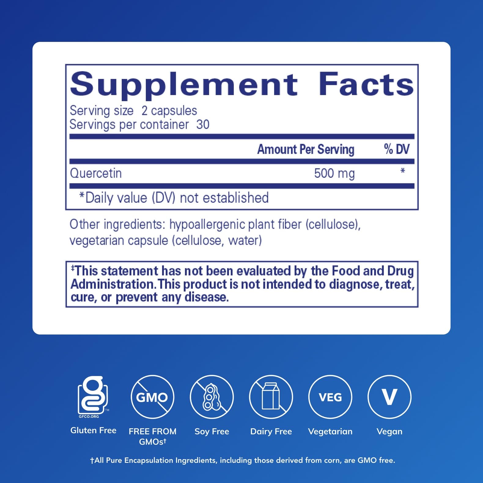 Quercetin 500 mg packaging showing label details