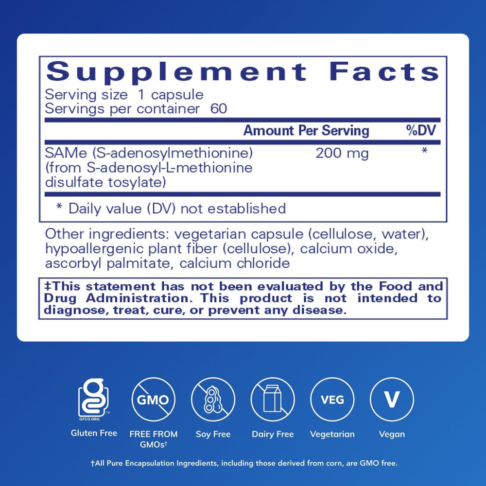 Label of Pure Encapsulations SAMe S-Adenosylmethionine 180s bottle