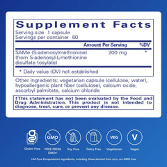 Label of Pure Encapsulations SAMe S-Adenosylmethionine 180s bottle