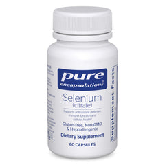 Bottle label of Pure Encapsulations Selenium (Citrate) highlighting immune support