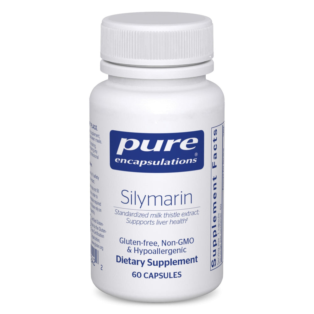 Pure Encapsulations Silymarin bottle with 60 capsules on white background