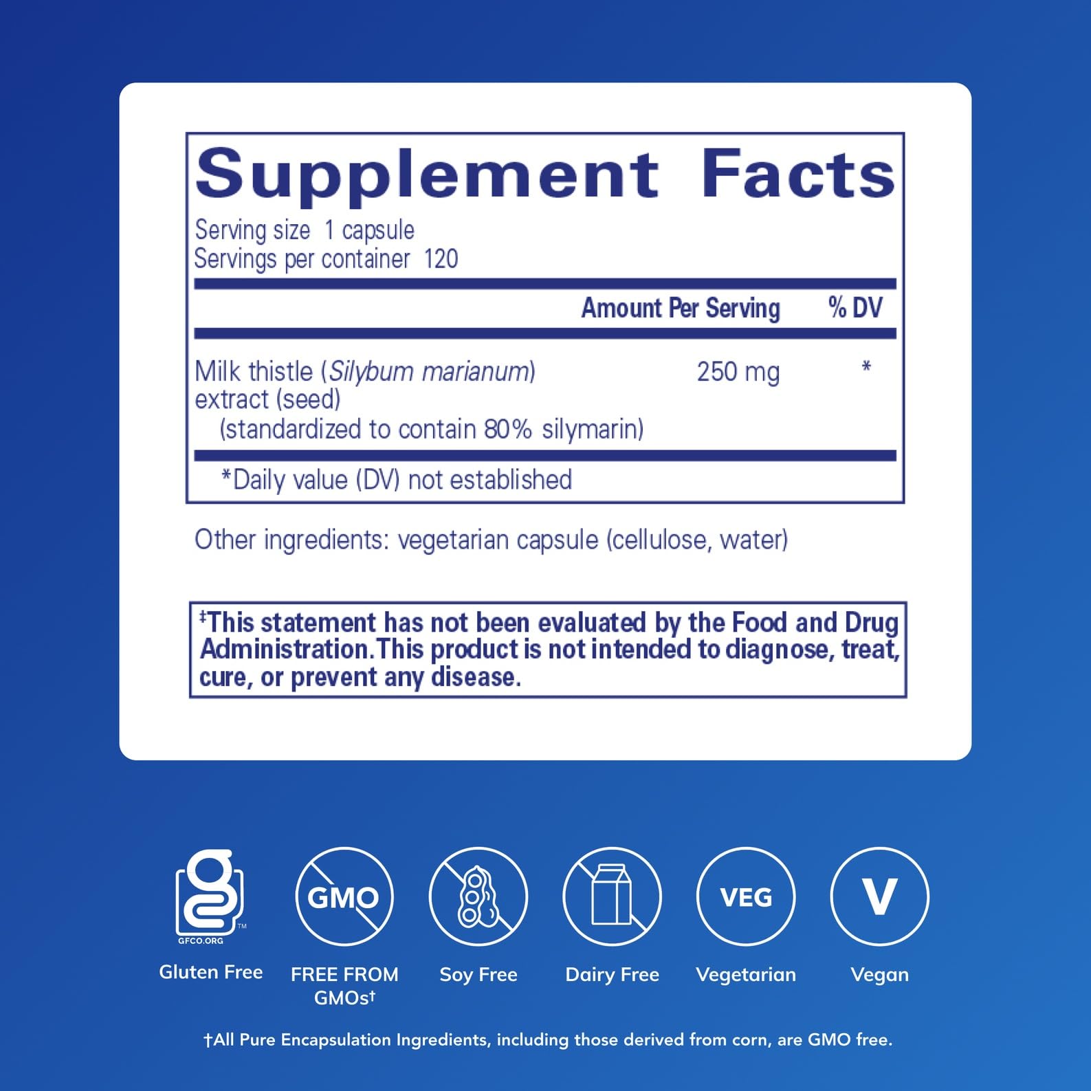 Pure Encapsulations Silymarin bottle side view illustrating convenient daily liver support