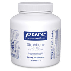 Pure Encapsulations Strontium citrate bottle with capsules for bone support.