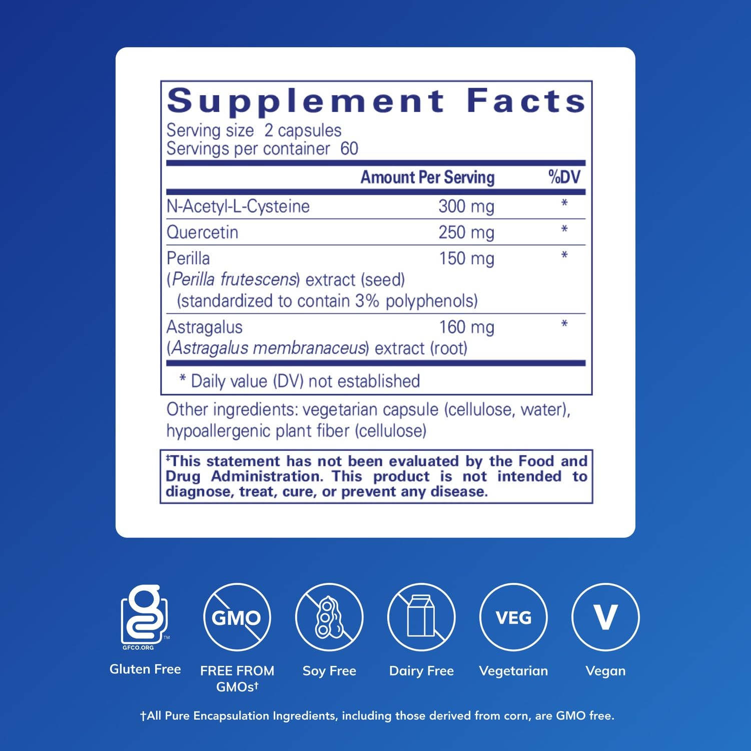 Close-up of Th2 Modulator ingredients including NAC and quercetin