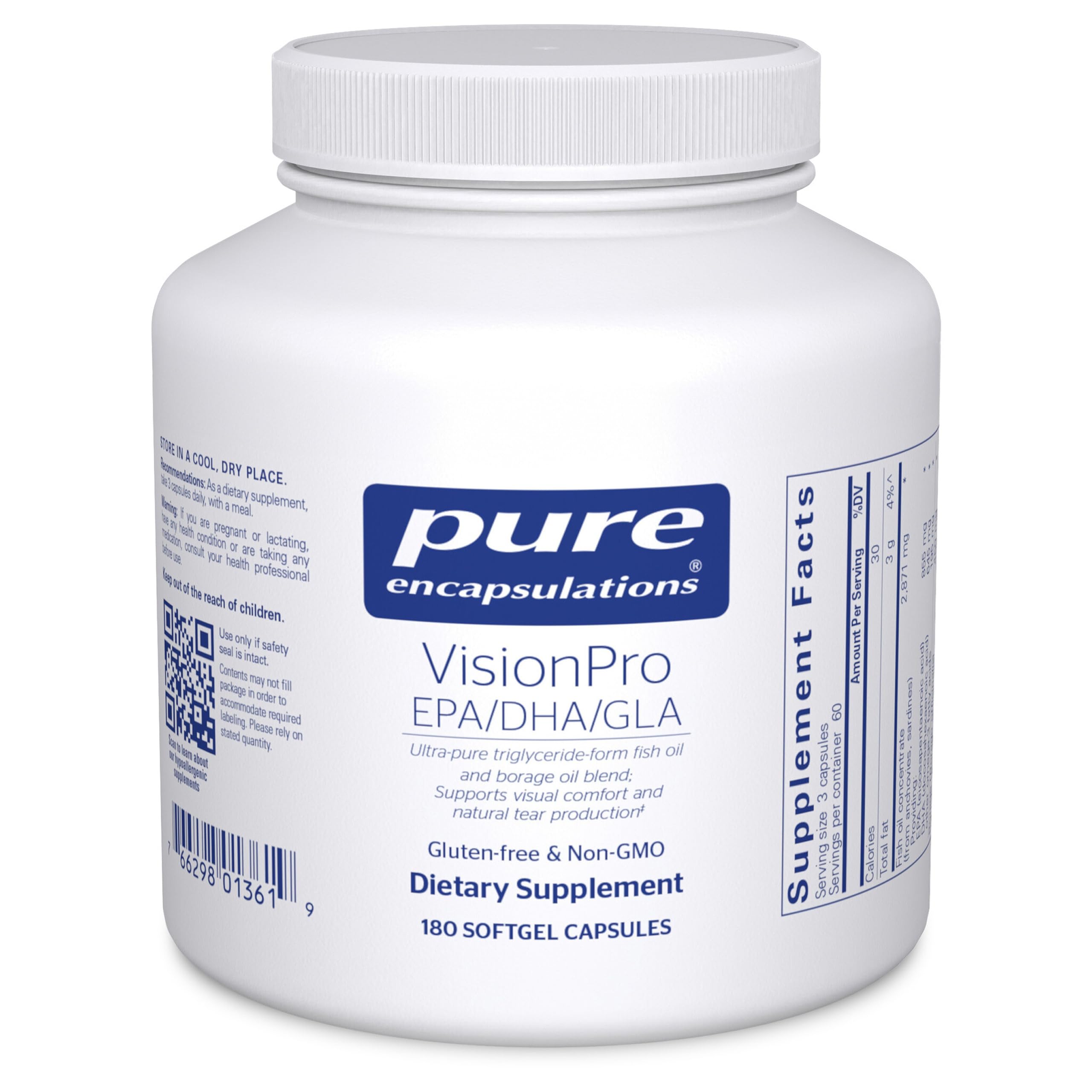Pure Encapsulations VisionPro bottle pours for daily eye support.