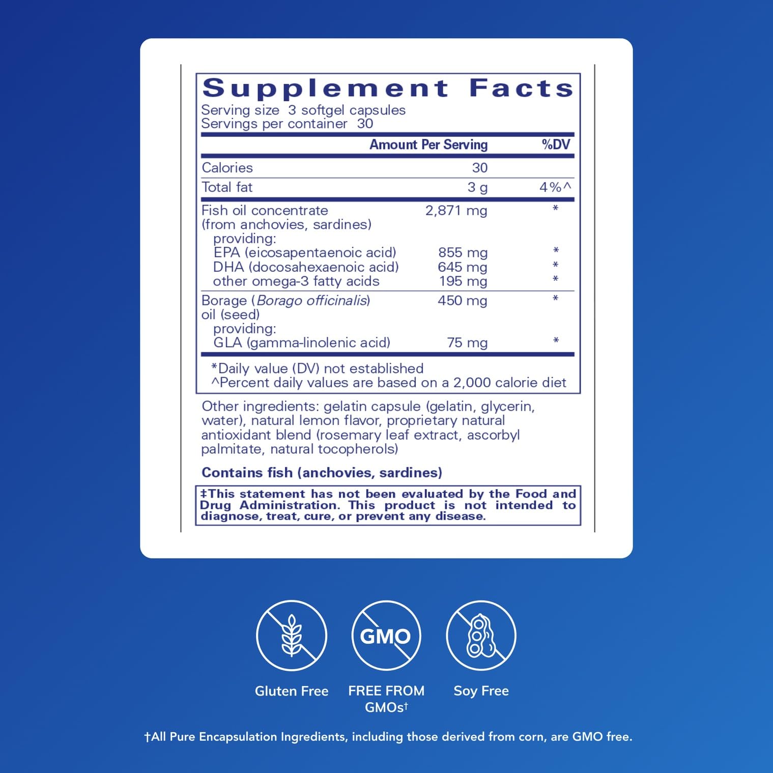 VisionPro EPA/DHA/GLA label shows per-serving amounts for informed choice.