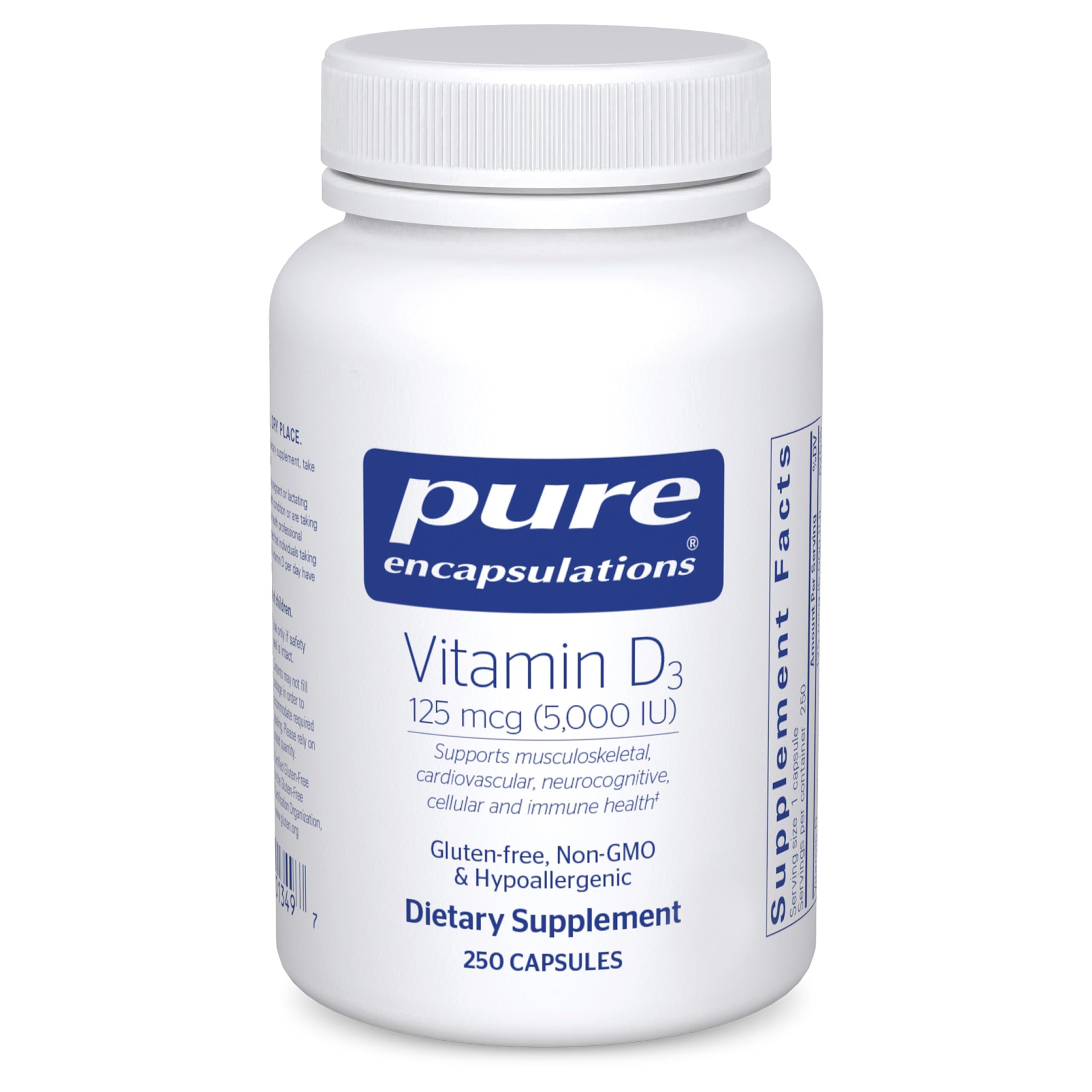 Pure Encapsulations Vitamin D3 bottle with 250 capsules