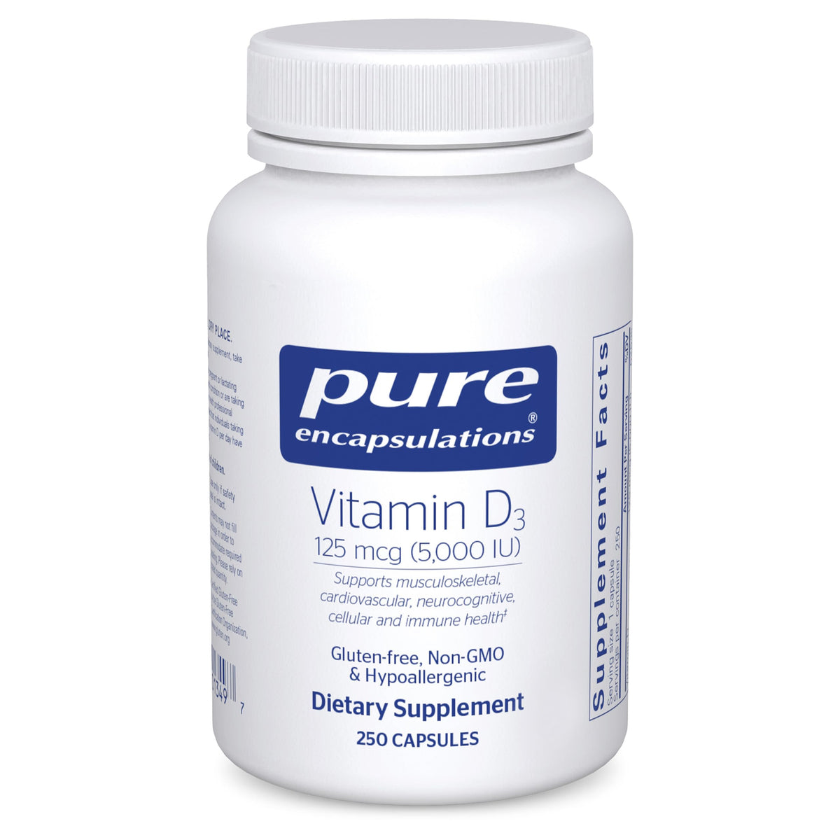 Pure Encapsulations Vitamin D3 bottle with 250 capsules