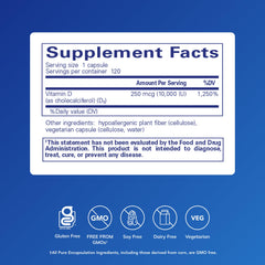 Pure Encapsulations Vitamin D3 capsules close-up showing potency.