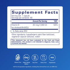 Pure Encapsulations Vitamin D3 bottle back label with ingredients