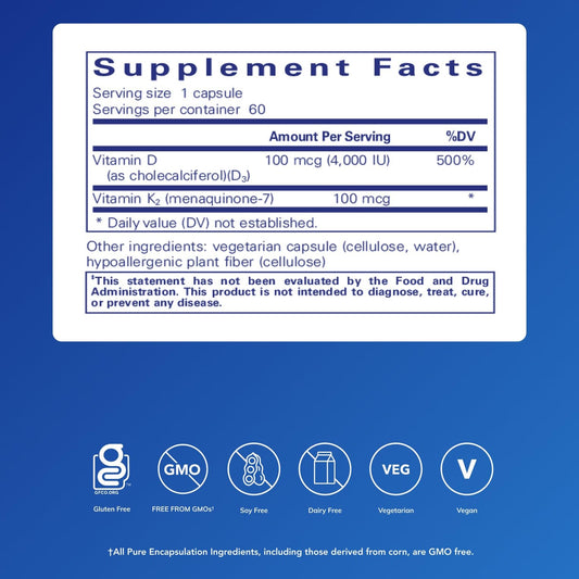 Close-up of Vitamin D3 & K2 label showing 4000 IU D3