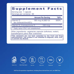 Close-up of Vitamin D3 & K2 label showing 4000 IU D3