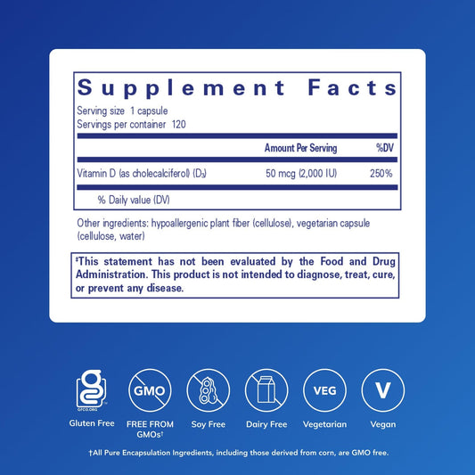 Front view of Pure Encapsulations Vitamin D3 Vegan bottle