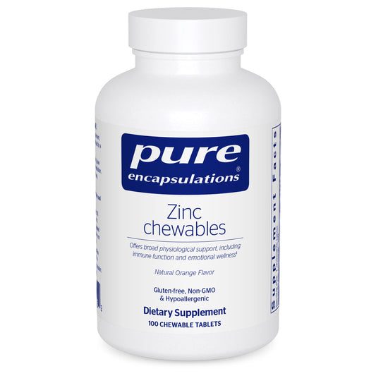 Bottle of Pure Encapsulations Zinc Chewables with orange flavor