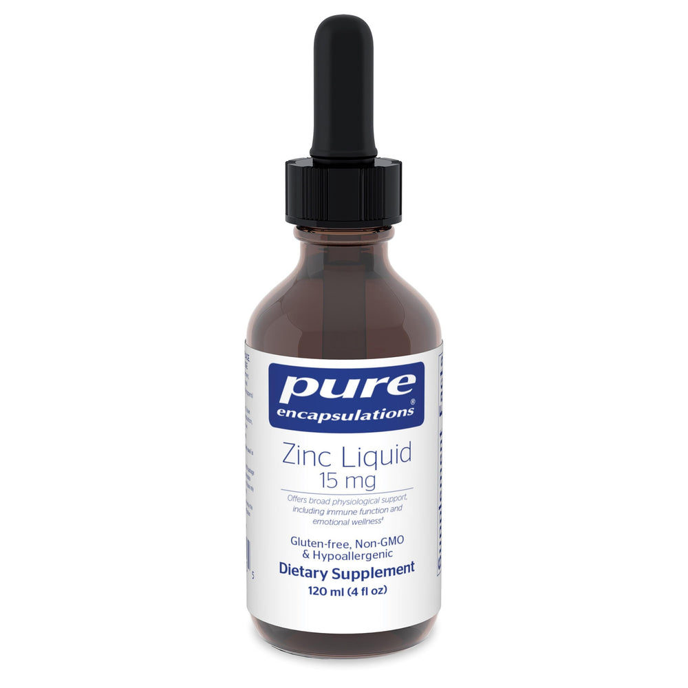 Pure Encapsulations Zinc Liquid 15 mg bottle front for immune support.