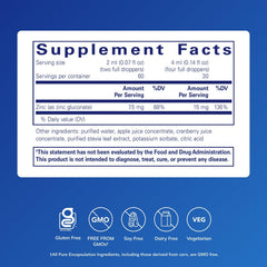 Pure Encapsulations Zinc Liquid bottle pour for convenient dosing.