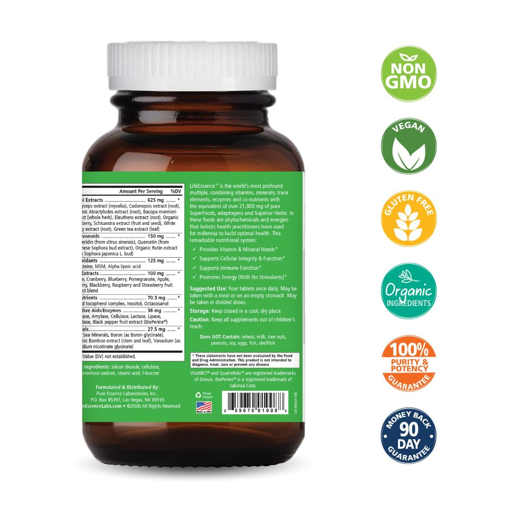 Front view of LifeEssence bottle and label