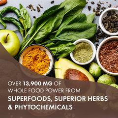 Herbs and mushrooms blend including Reishi, Cordyceps, Maitake and Shiitake