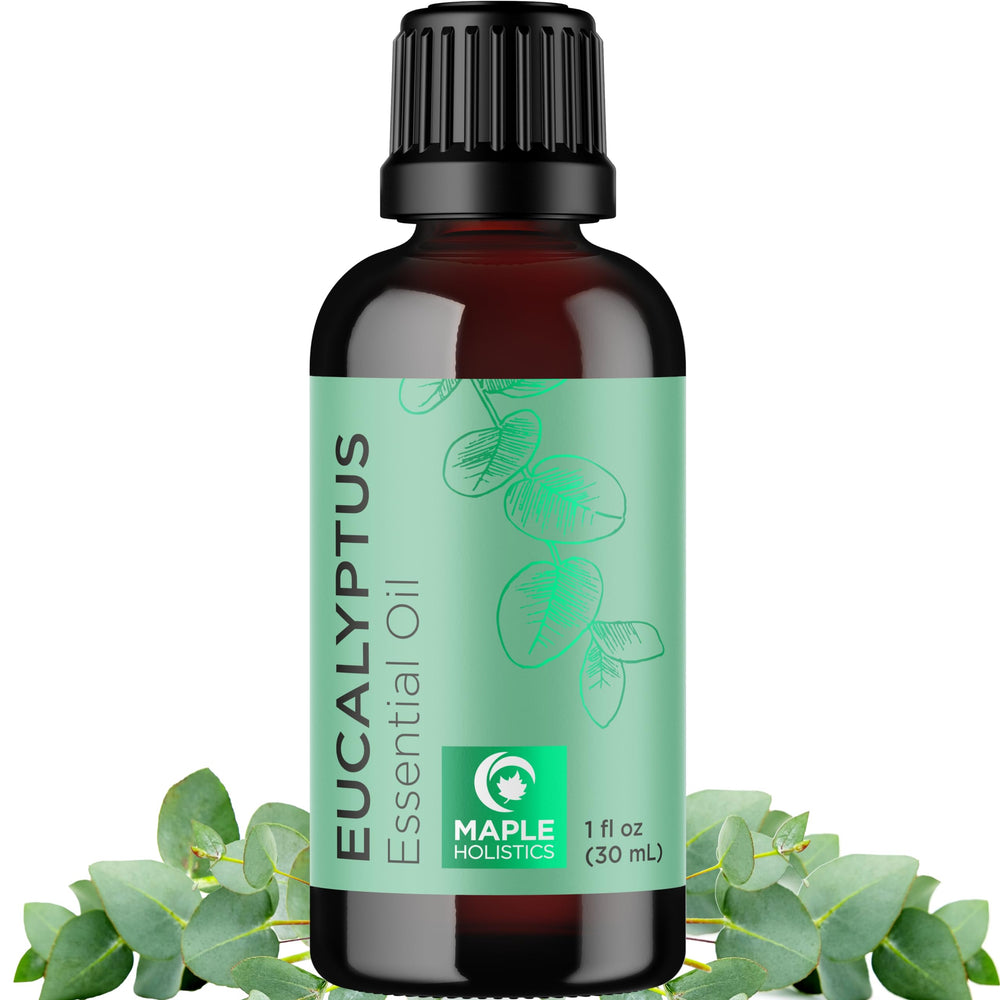 Bottle of pure eucalyptus essential oil for diffusers
