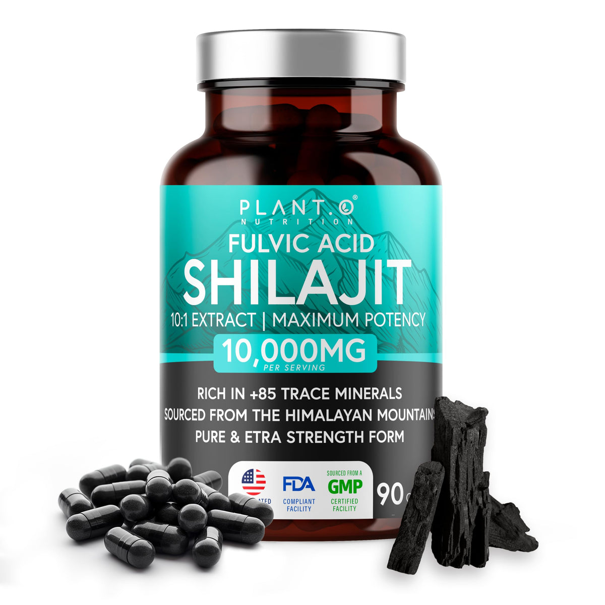 Bottle of Pure Himalayan Shilajit capsules with 10,000 mg potency