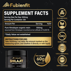 Packaging label for Pure Himalayan Shilajit Resin 60g