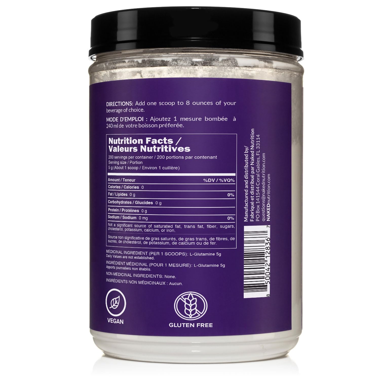 Naked Nutrition L-Glutamine packaging on white background