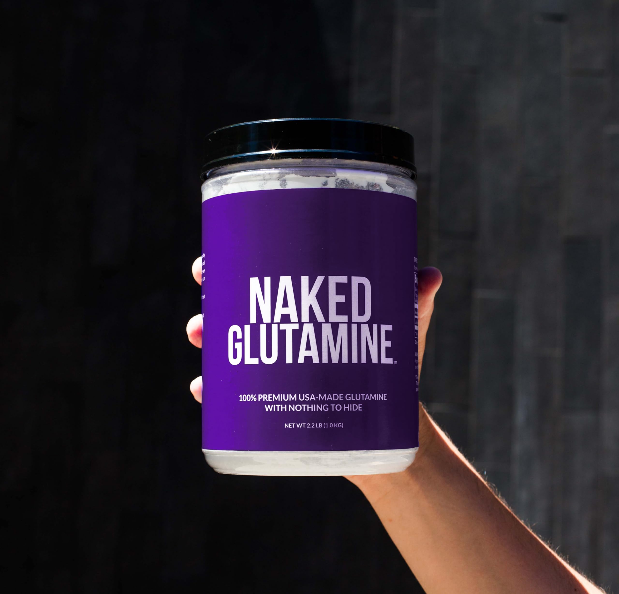 Fine micronized L-Glutamine powder texture close-up