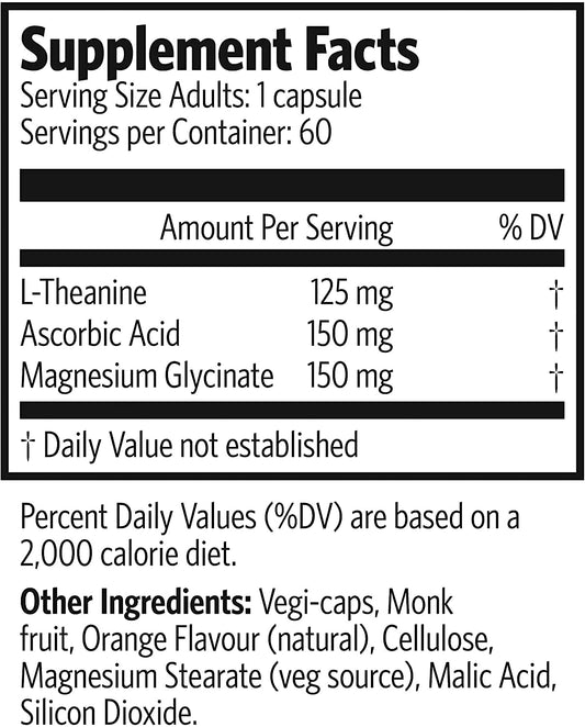 Back or side view showing 60-count bottle of L-Theanine chewables