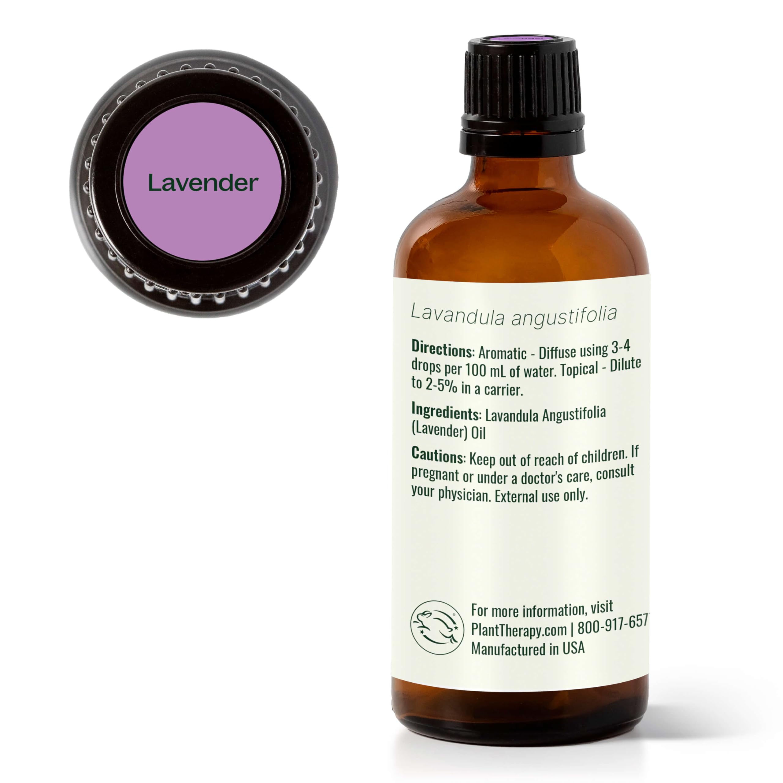 Pure lavender essential oil bottle labeled 100% pure