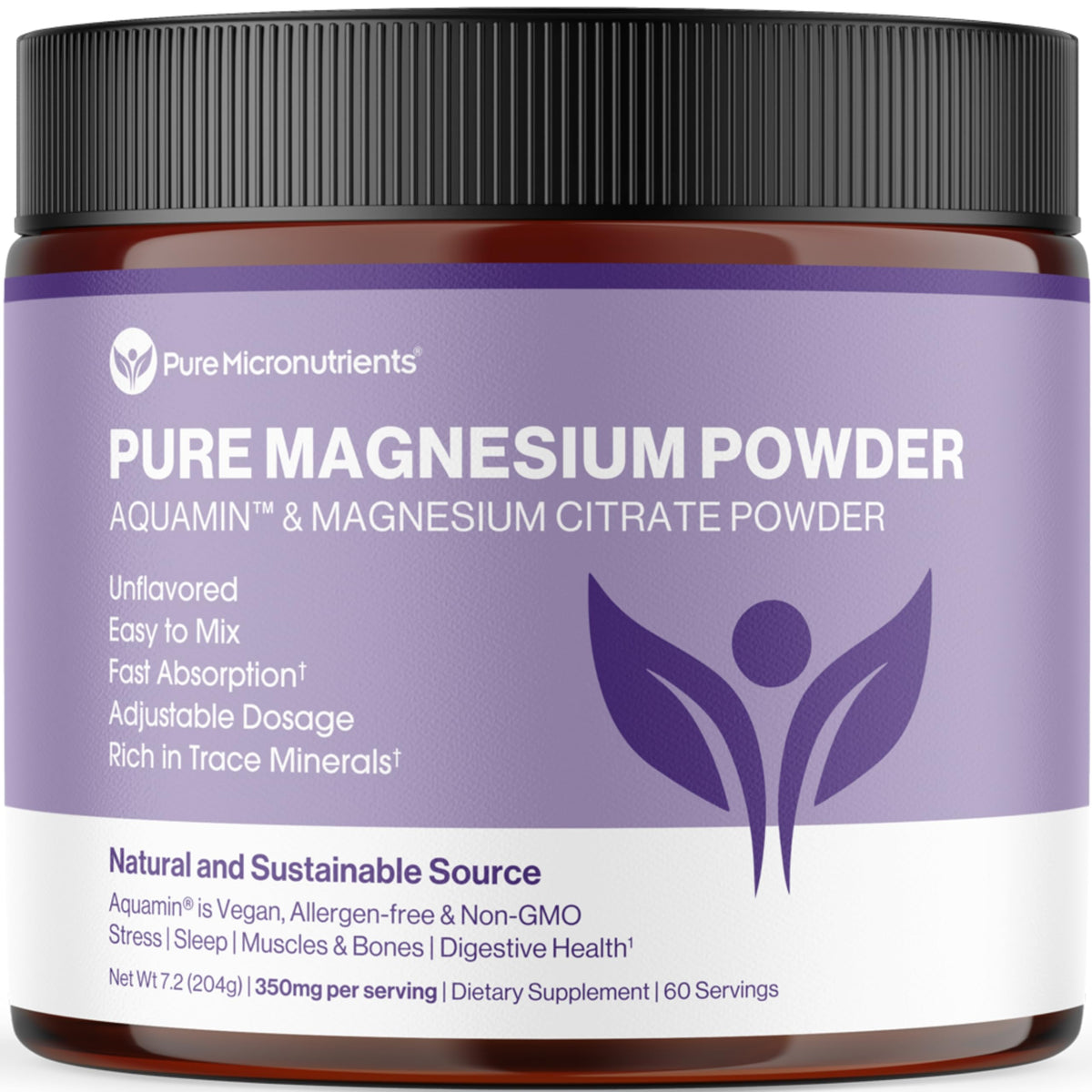 Container of Pure Magnesium Citrate Powder with scoop