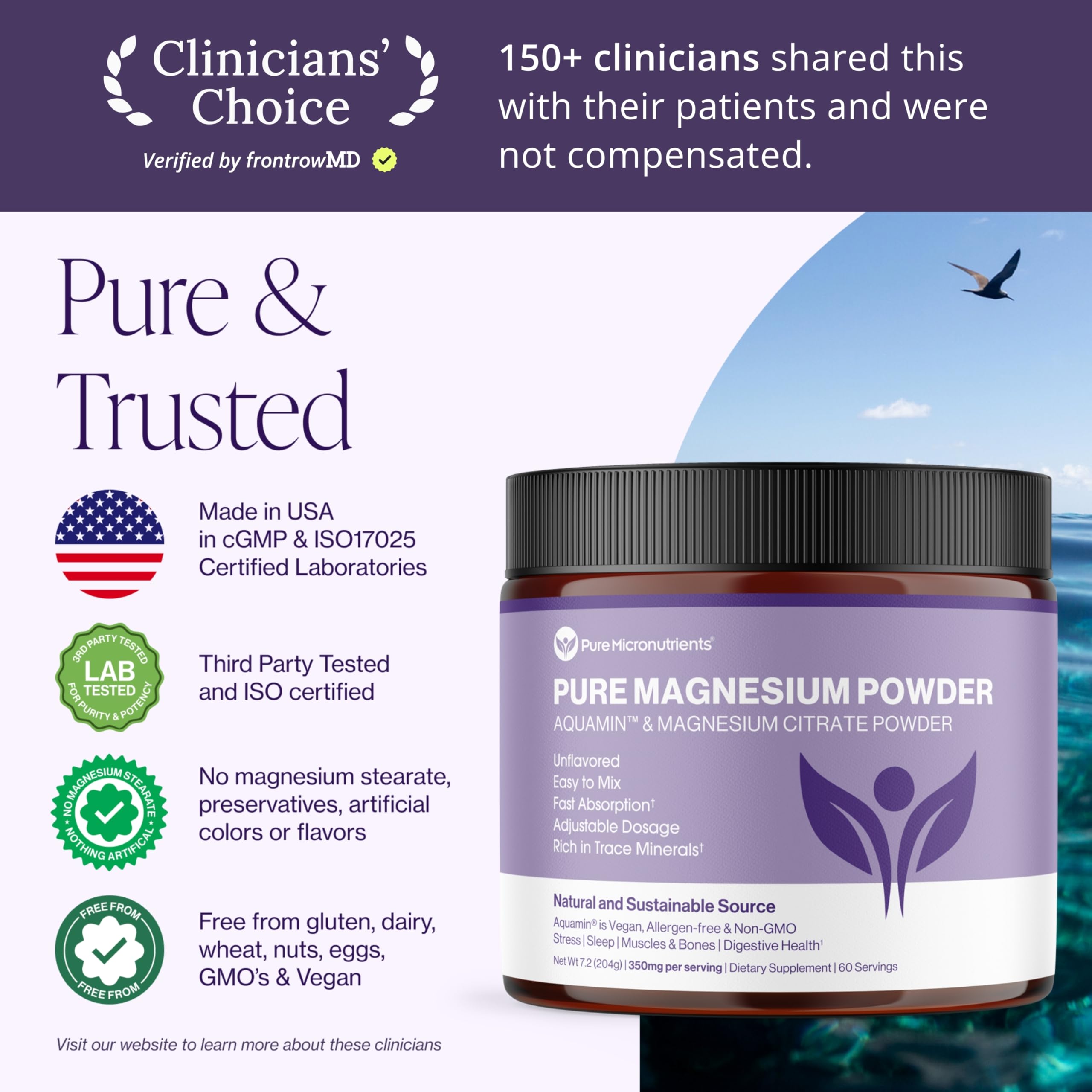 Unflavored magnesium citrate powder pouring into a glass