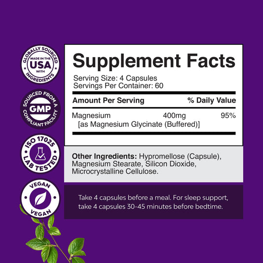 Chelated magnesium capsules 400mg close-up
