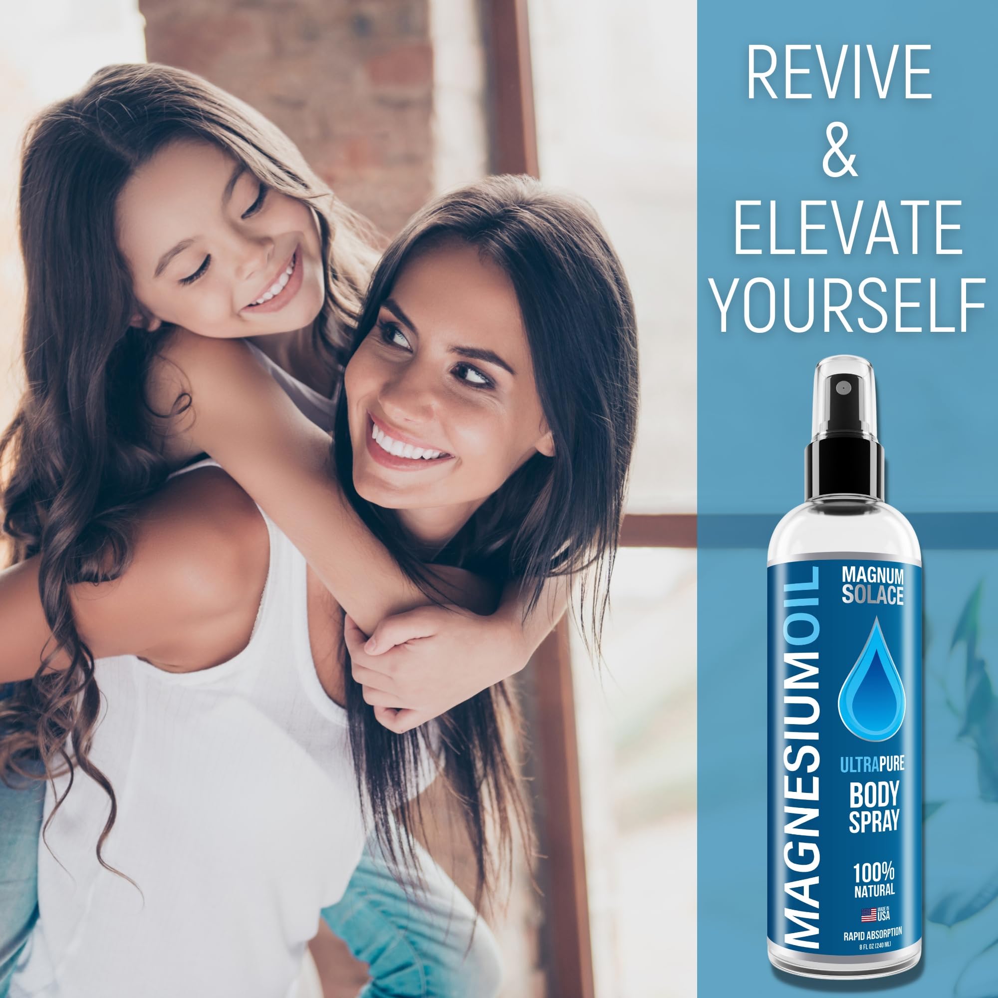 Pure Magnesium Oil Spray arranged with natural lighting