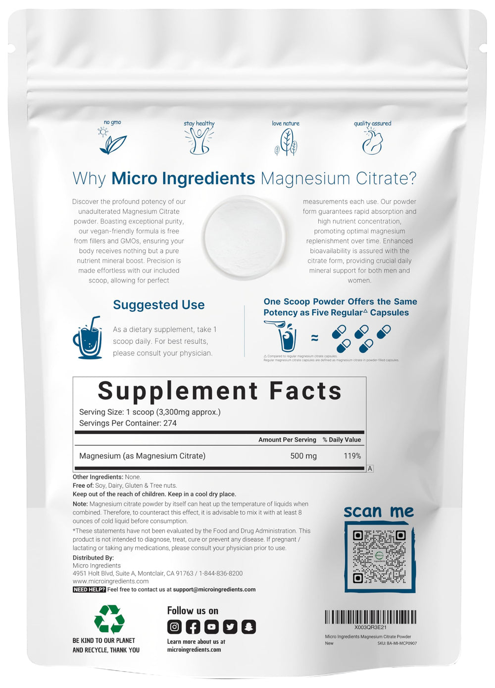Close-up of magnesium citrate powder texture