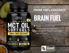 Keto-friendly, gluten-free, non-GMO label on MCT capsules