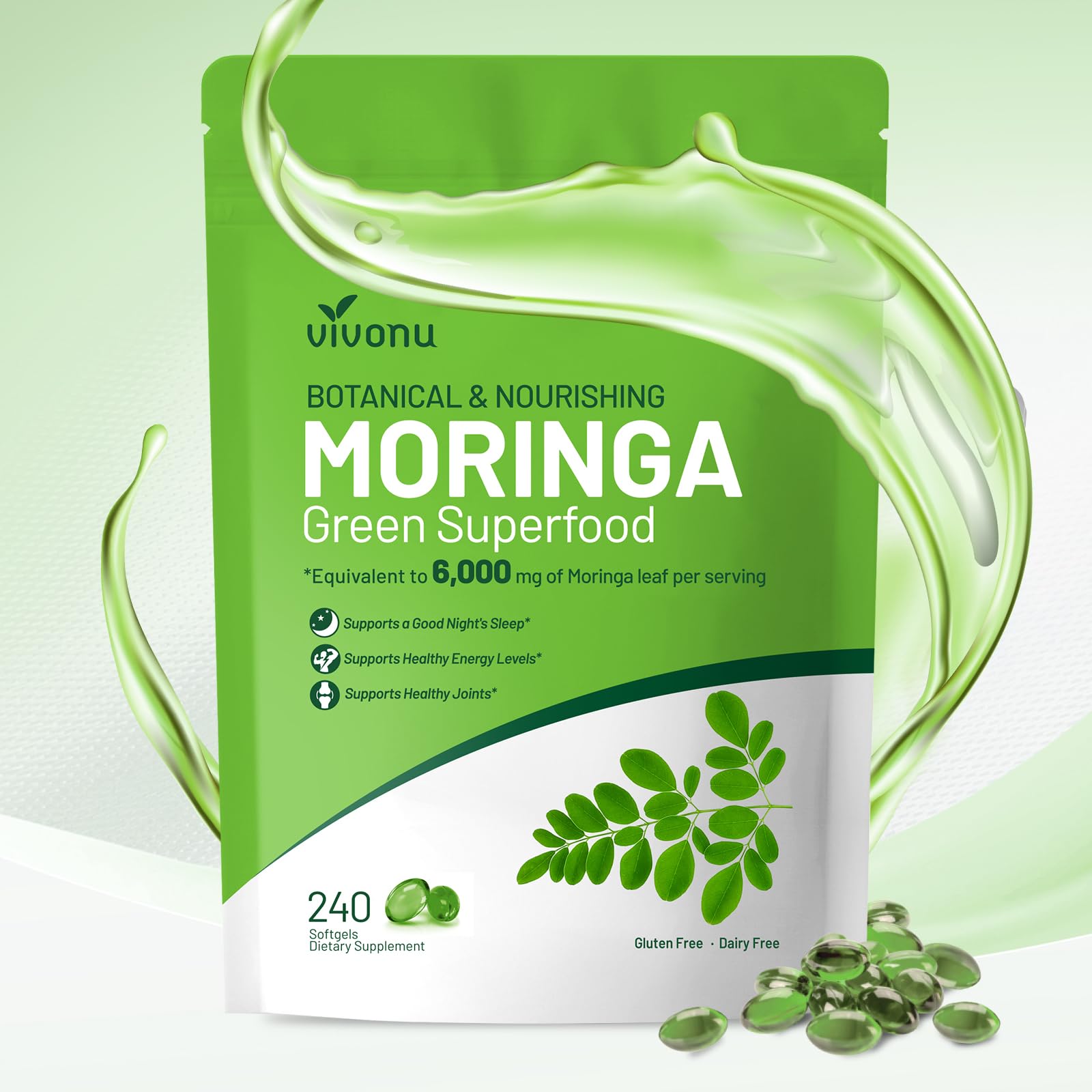 Bottle of Pure Moringa Capsules with 240 softgels