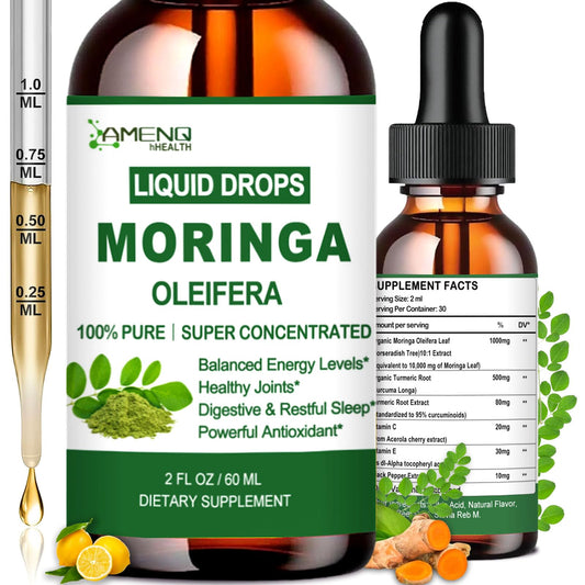 Bottle of Pure Moringa Oleifera liquid drops with turmeric and black pepper