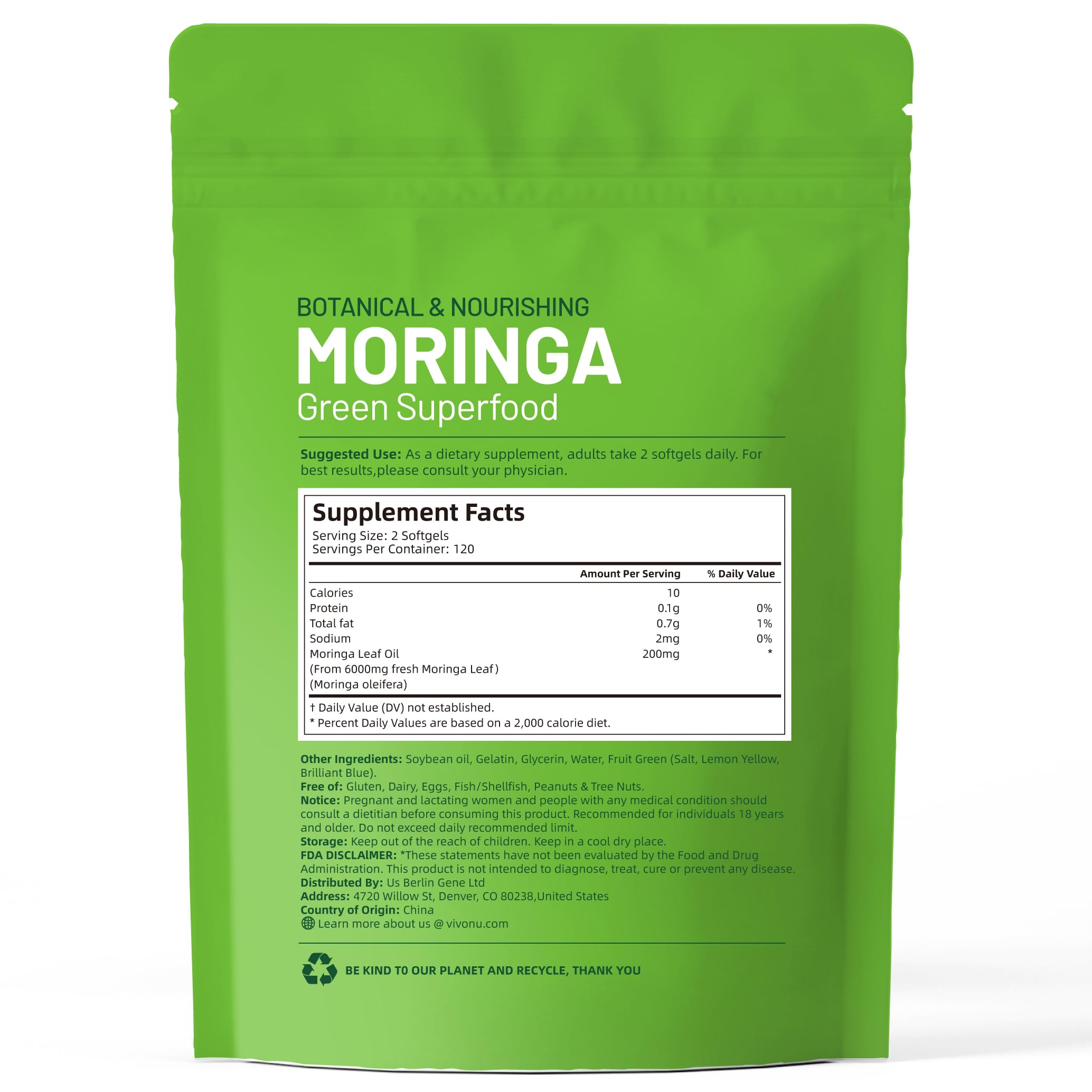 Product packaging and branding for Pure Moringa Capsules