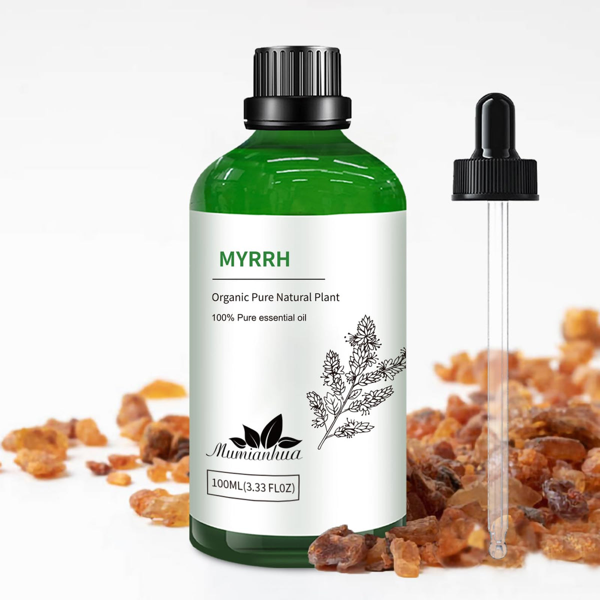 Bottle of Pure Myrrh Essential Oil with dropper