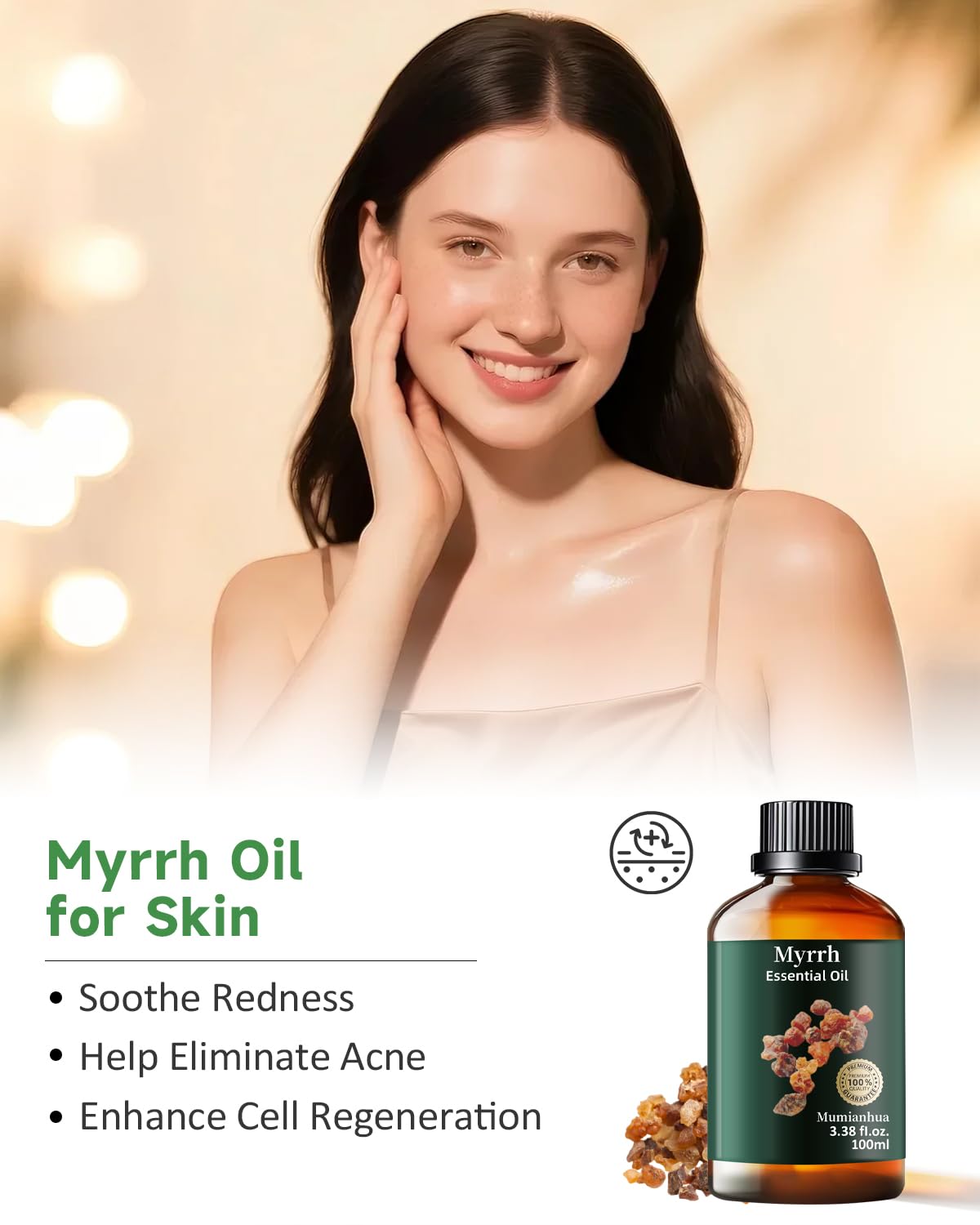 Myrrh oil with wooden spoon and dropper